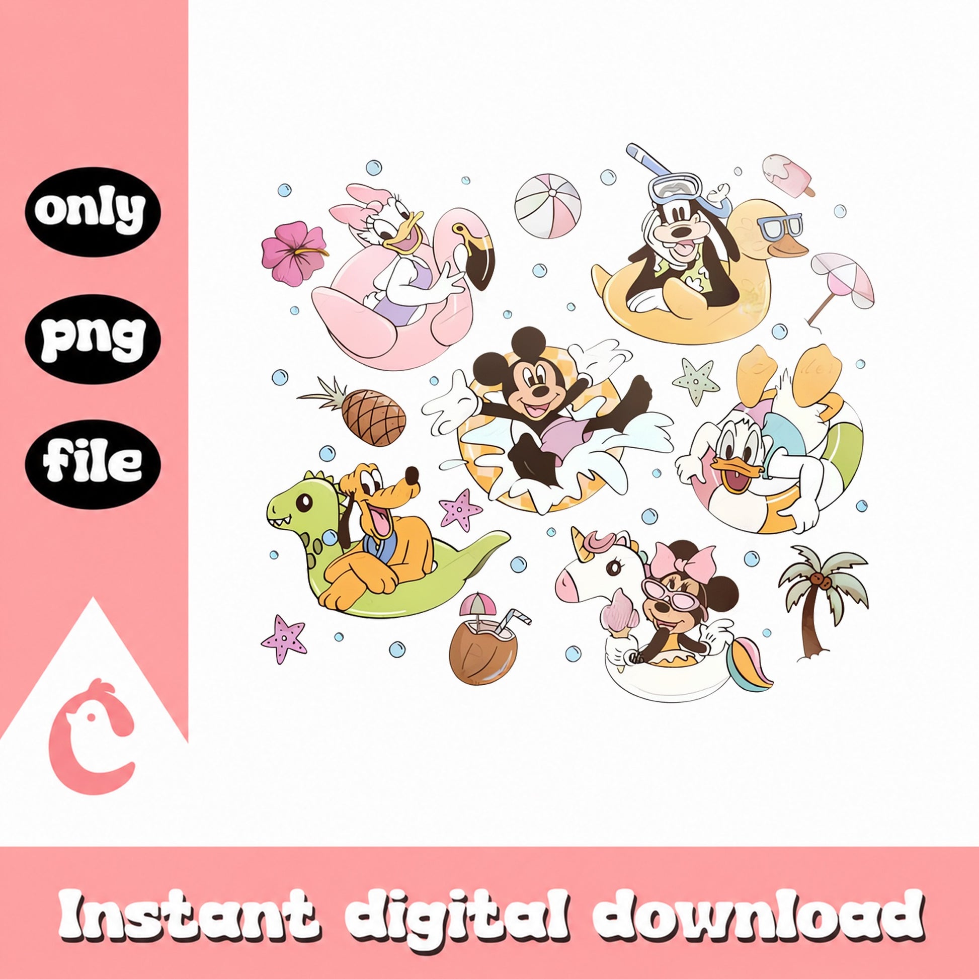 Disney Summer Beach Vacation PNG, Mickey Daisy Donald Pluto, PNG