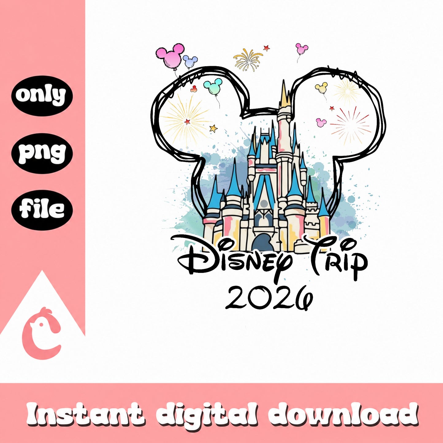 Disney Trip 2026 PNG, Magic Kingdom Castle PNG, Mickey Mouse PNG