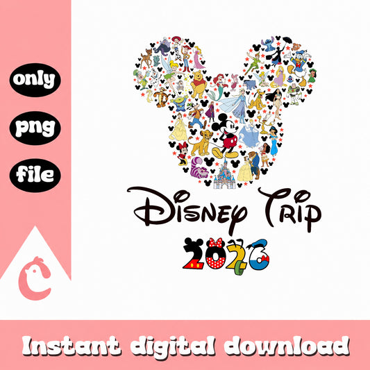 Disney Trip 2026 PNG, Mickey Mouse Characters PNG, Disney Family PNG