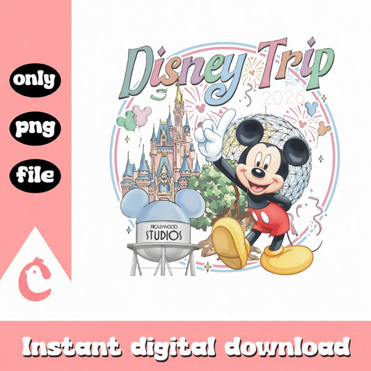 Disney Trip 2026 PNG, Mickey Mouse Disney Castle PNG, Family Vacation PNG