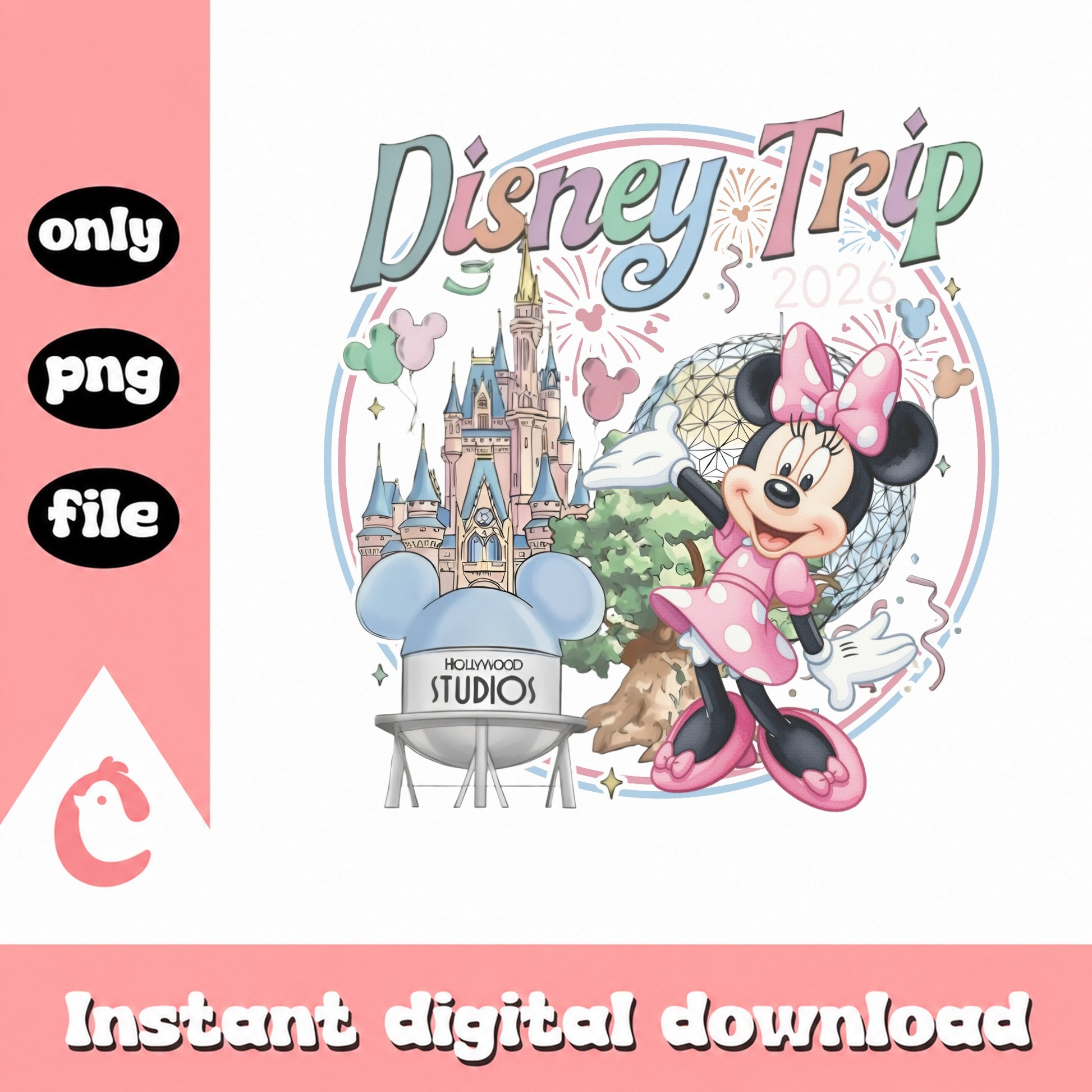 Disney Trip 2026 PNG, Minnie Mouse Disney Castle PNG, Family Vacation PNG