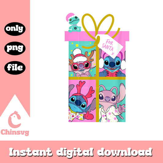 Disney angel and stitch christmas gift for santa png, stitch png
