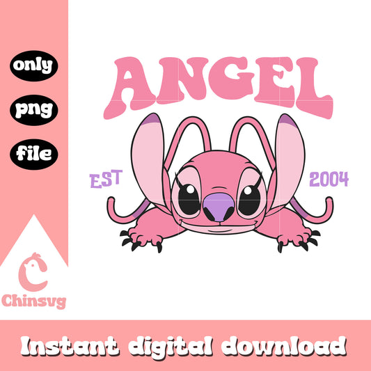 Disney angel est 2004 design png, cute pink stitch​ png