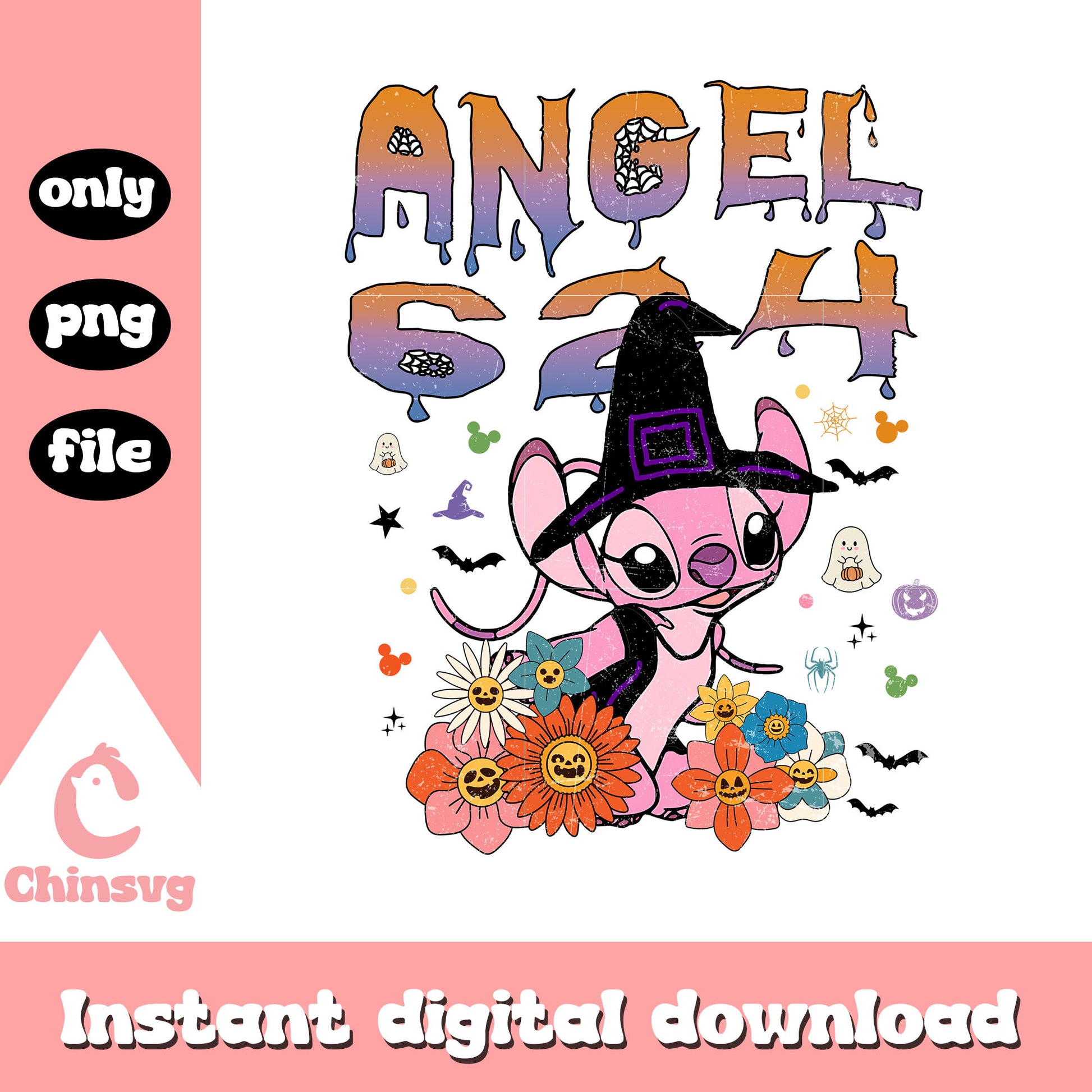 Disney angel witch 624 floral design png, angel stitch disney png