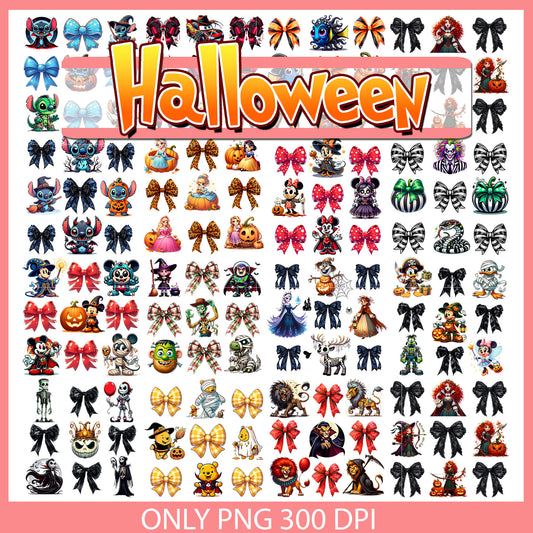 Disney bow tie halloween design bundle png, disney halloween png