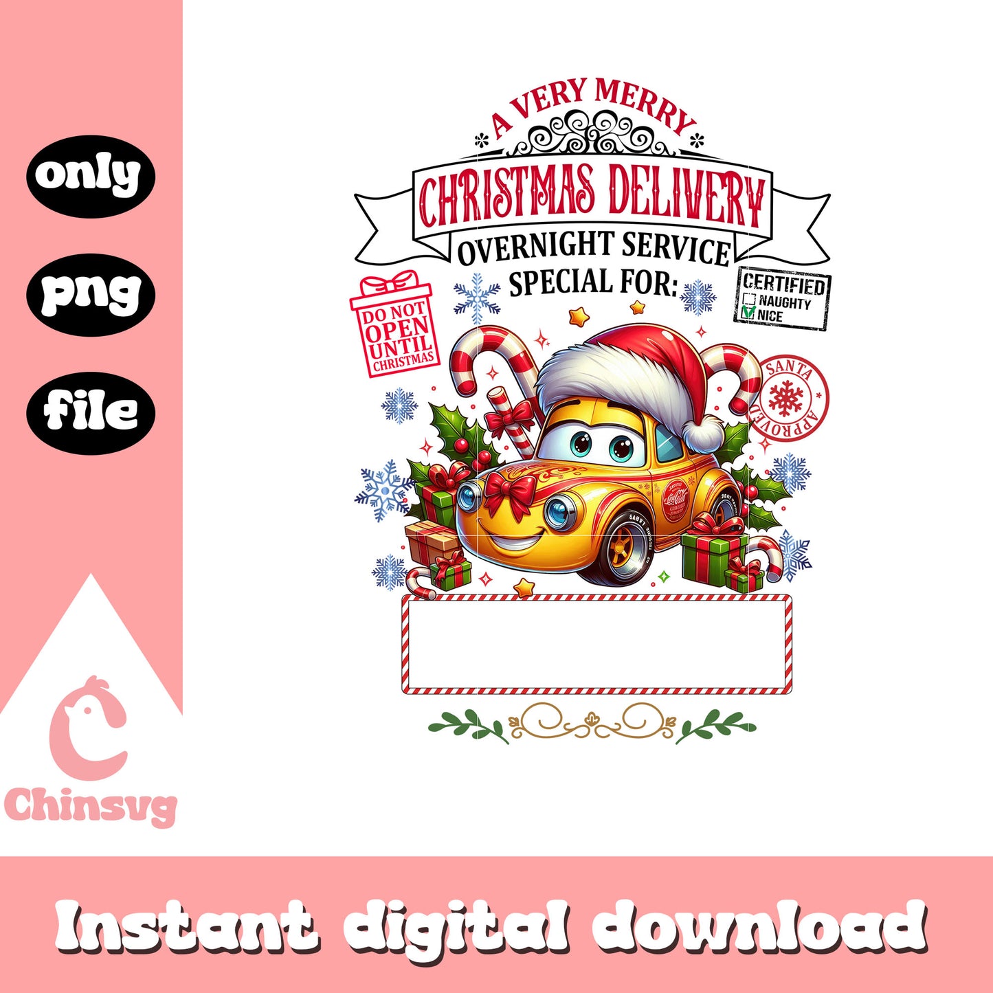 Disney cars merry christmas delivery png, christmas candy png