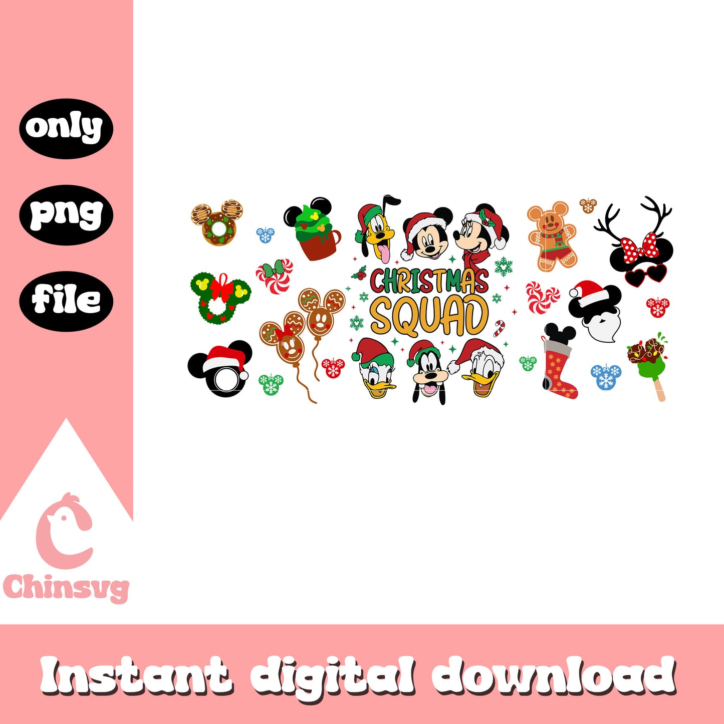 Disney cartoon christmas squad png, disney world christmas png