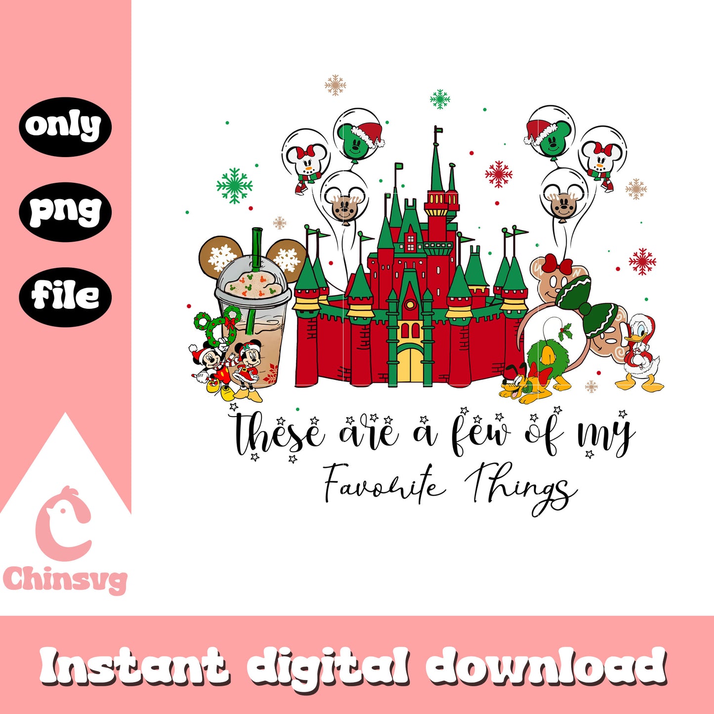 Disney caslte christmas favorite things png, christmas vacation​ png