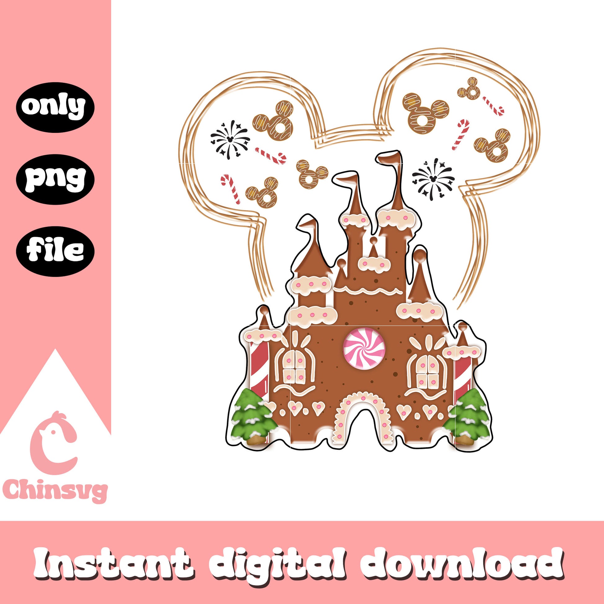 Disney caslte gingerbread decor png, disney very merry christmas png