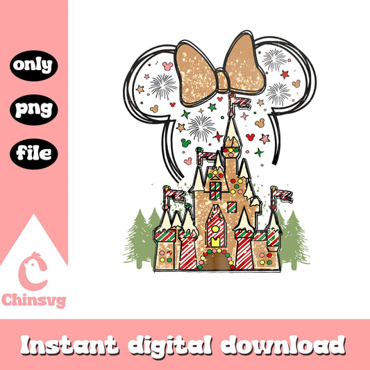 Disney castle gingerbread christmas png, minnie mouse christmas ears​ png