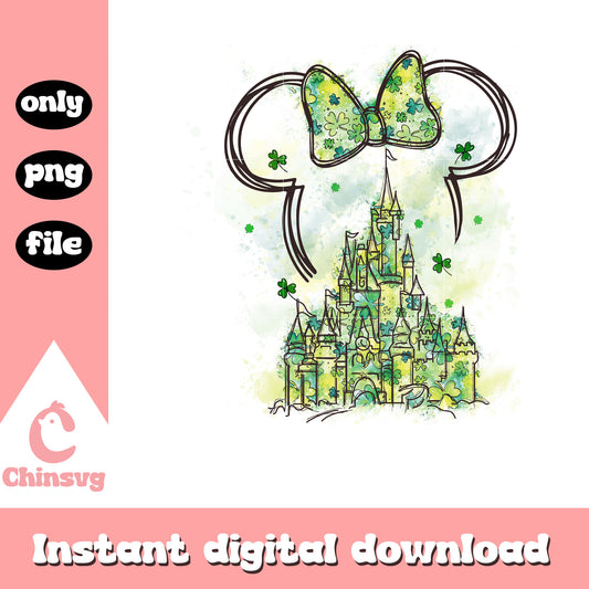 Disney castle hand drawn png, minnie head png, st. patrick's day png