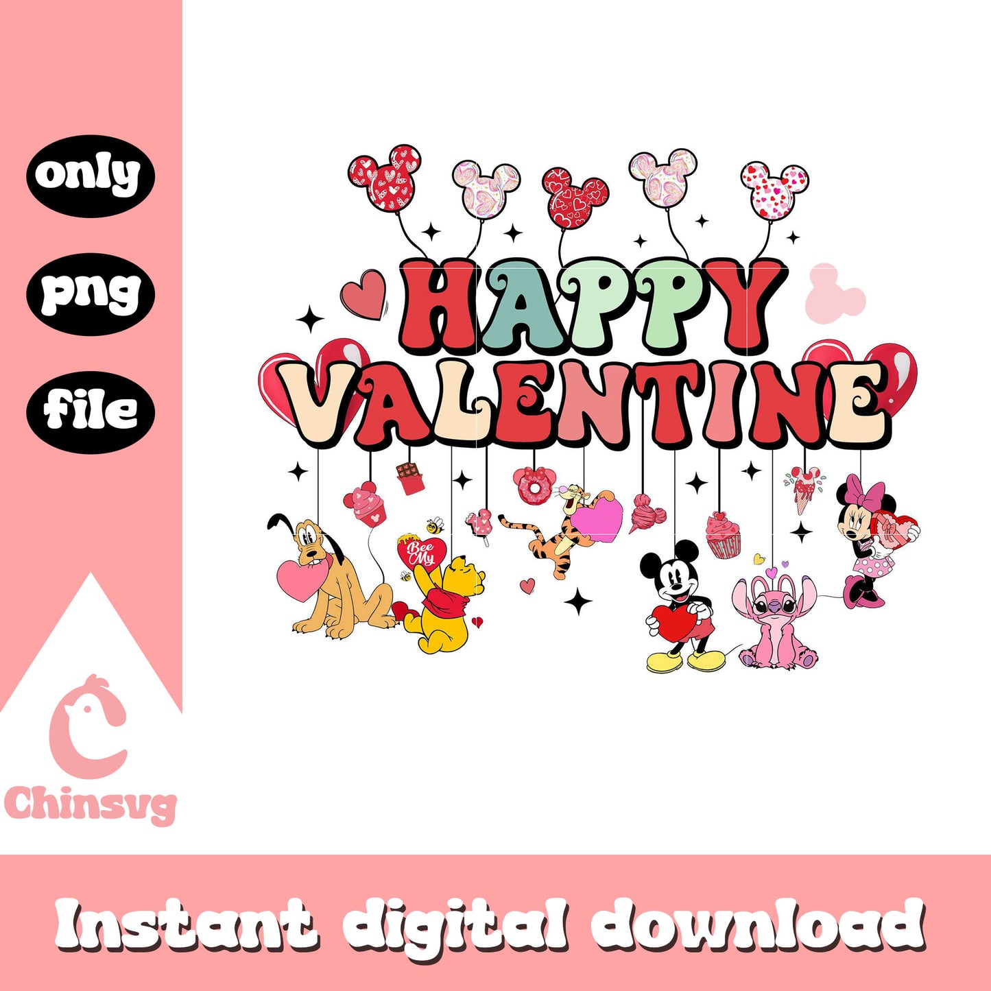 Disney character happy valentine png, disney valentine png
