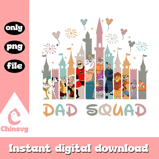 Disney characters dad squad png, disney castle png, dad squad png