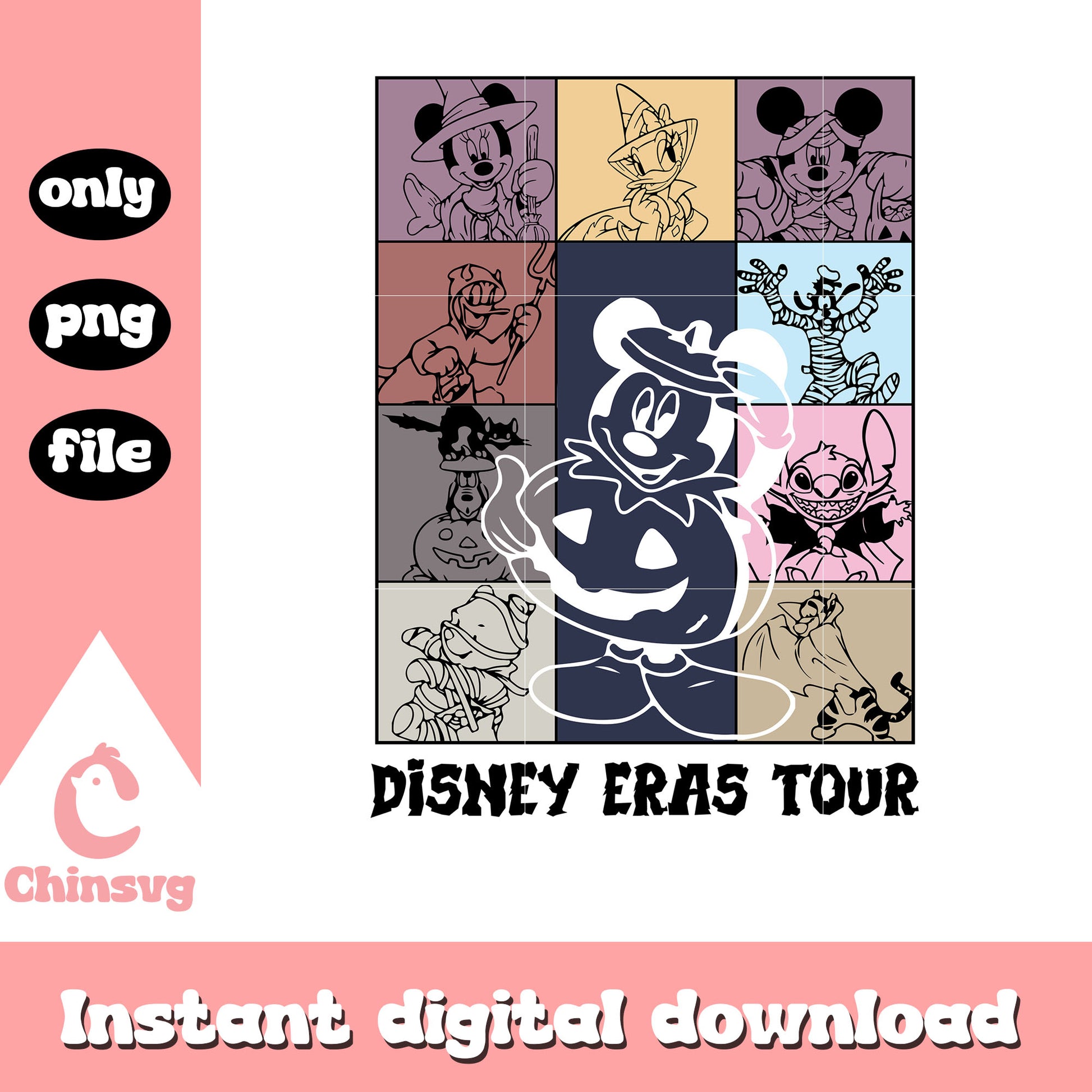 Disney characters eras tour clipart png, cartoon disney movies png