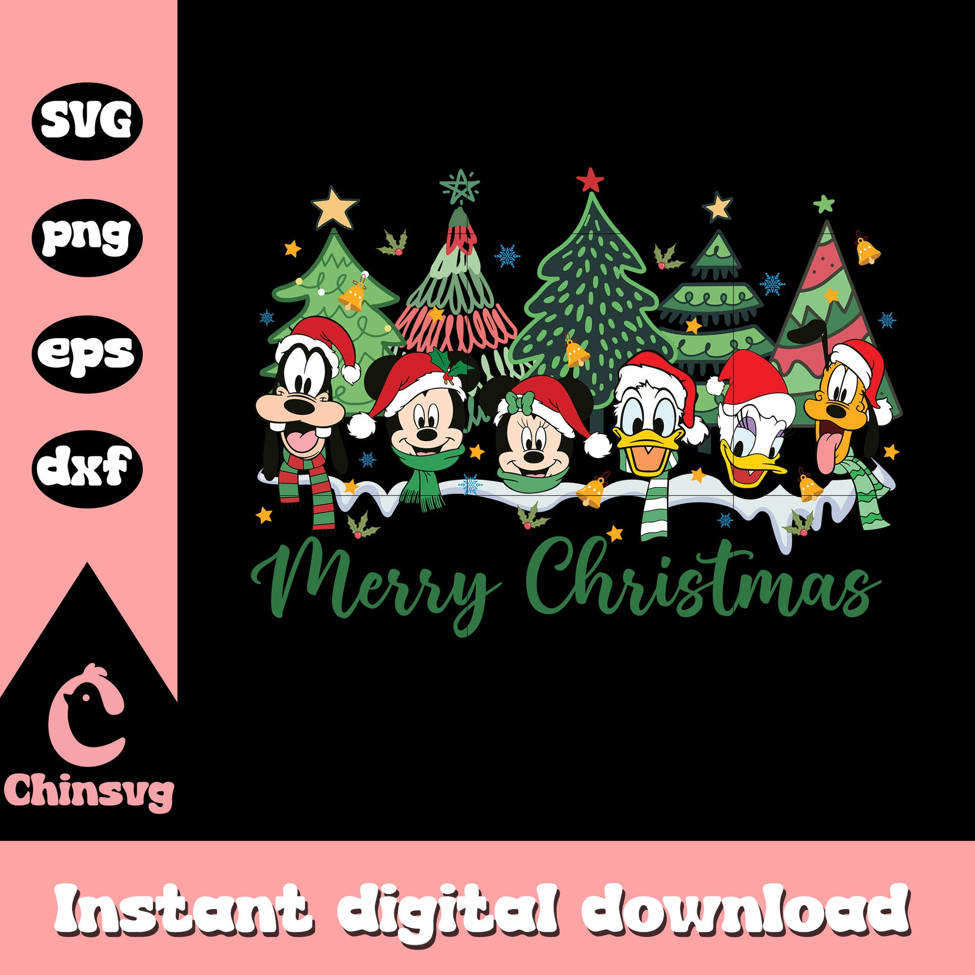 Disney characters face merry christmas svg, disney friends svg