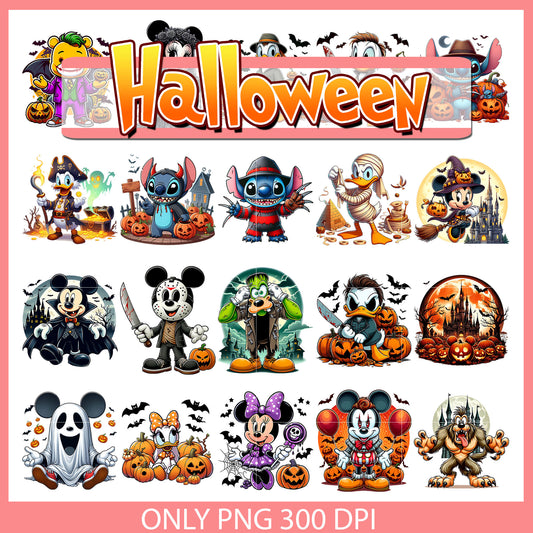 Disney characters halloween bundle png, halloween disney​ png