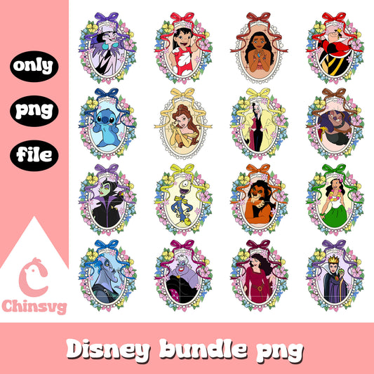 Disney characters vintage mirror bundle png, disney characters png