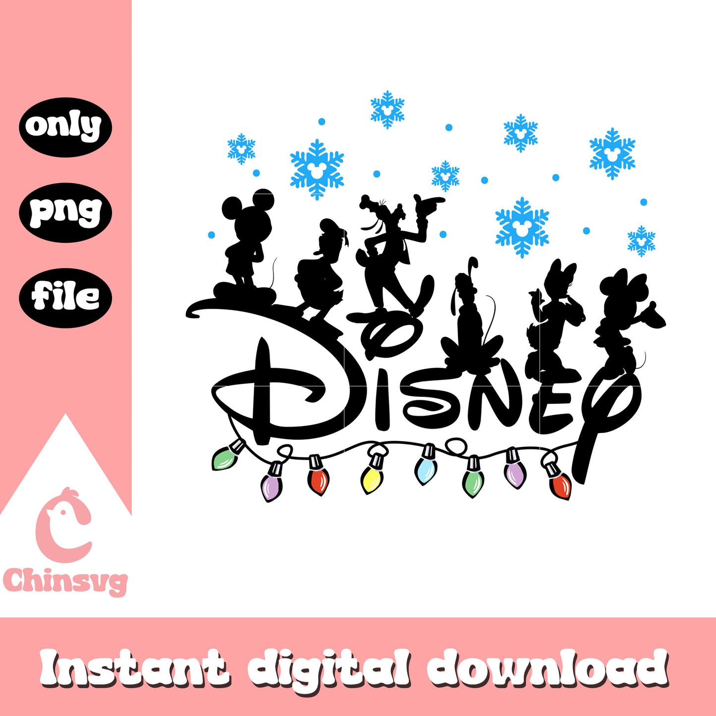 Disney christmas black shadow design png, christmas disney png