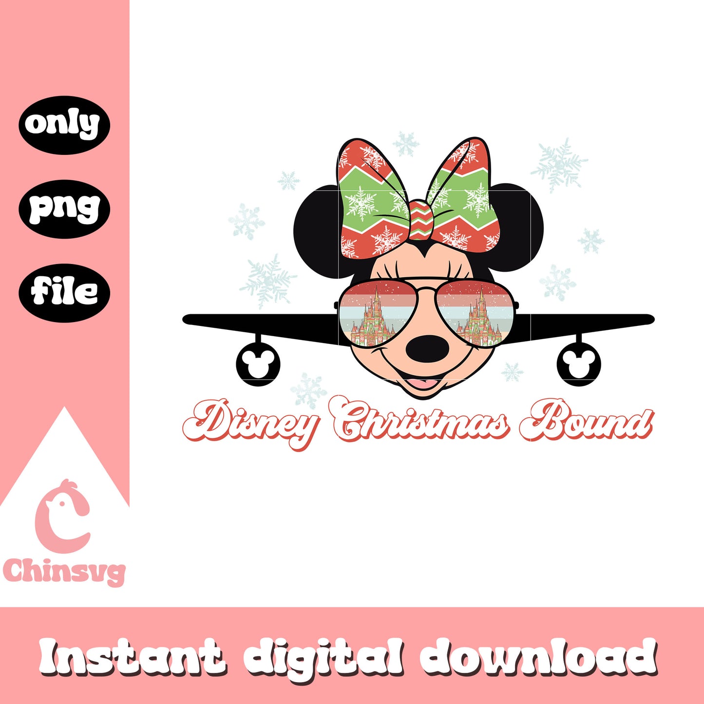 Disney christmas bound design png, minnie character png