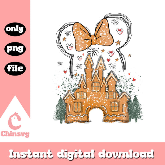 Disney christmas castle coquette bow retro png, mouse ear png