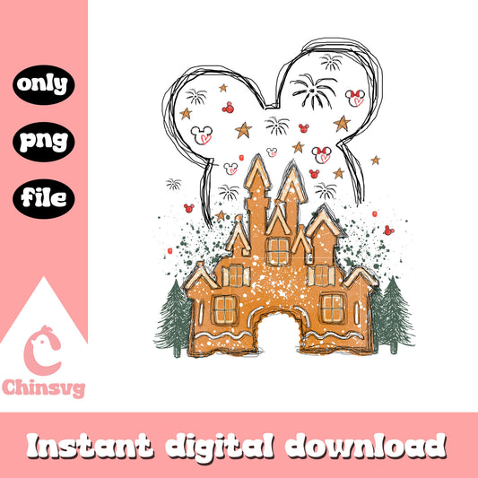 Disney christmas castle retro design png, disney ear png