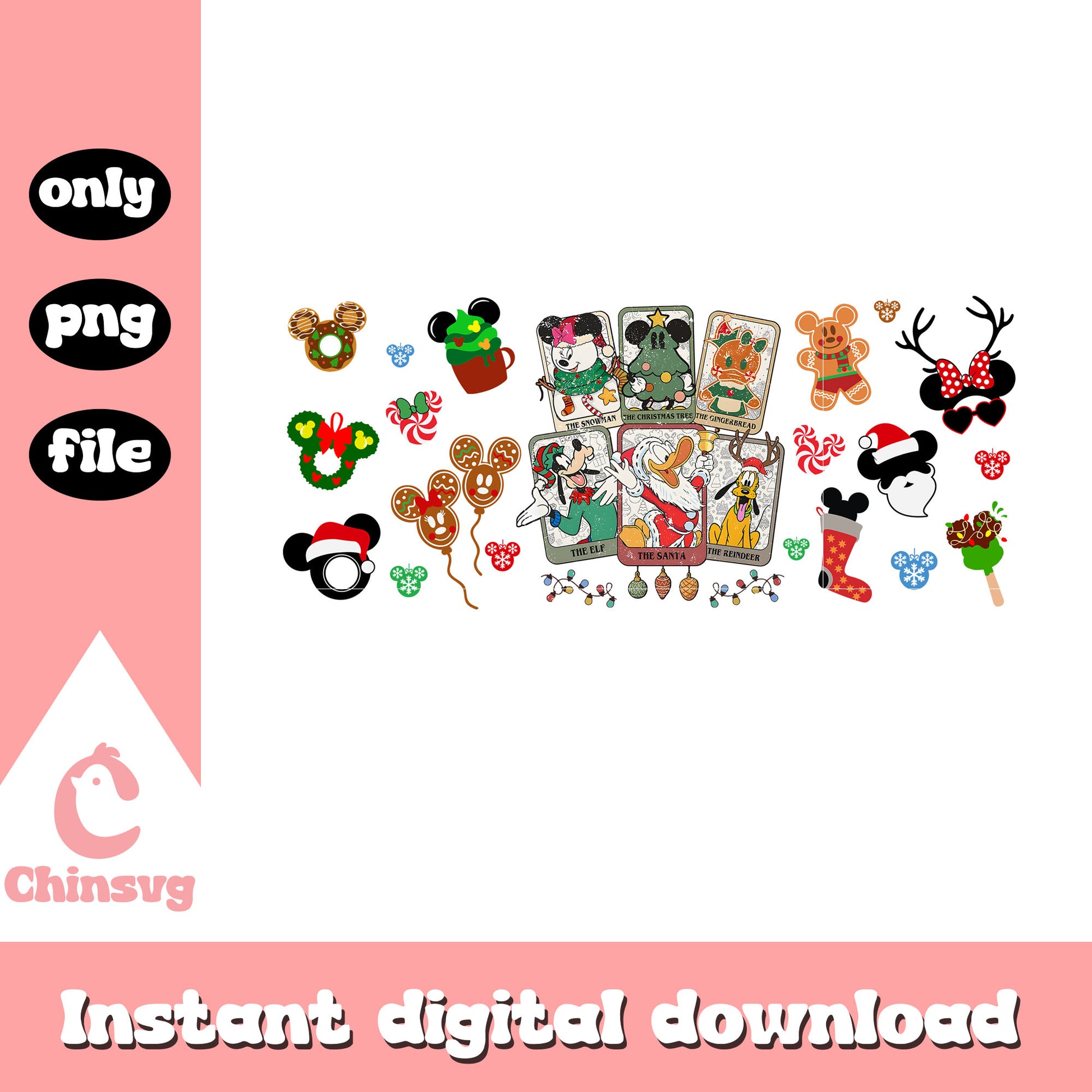 Disney christmas characters card png, disney christmas decor png