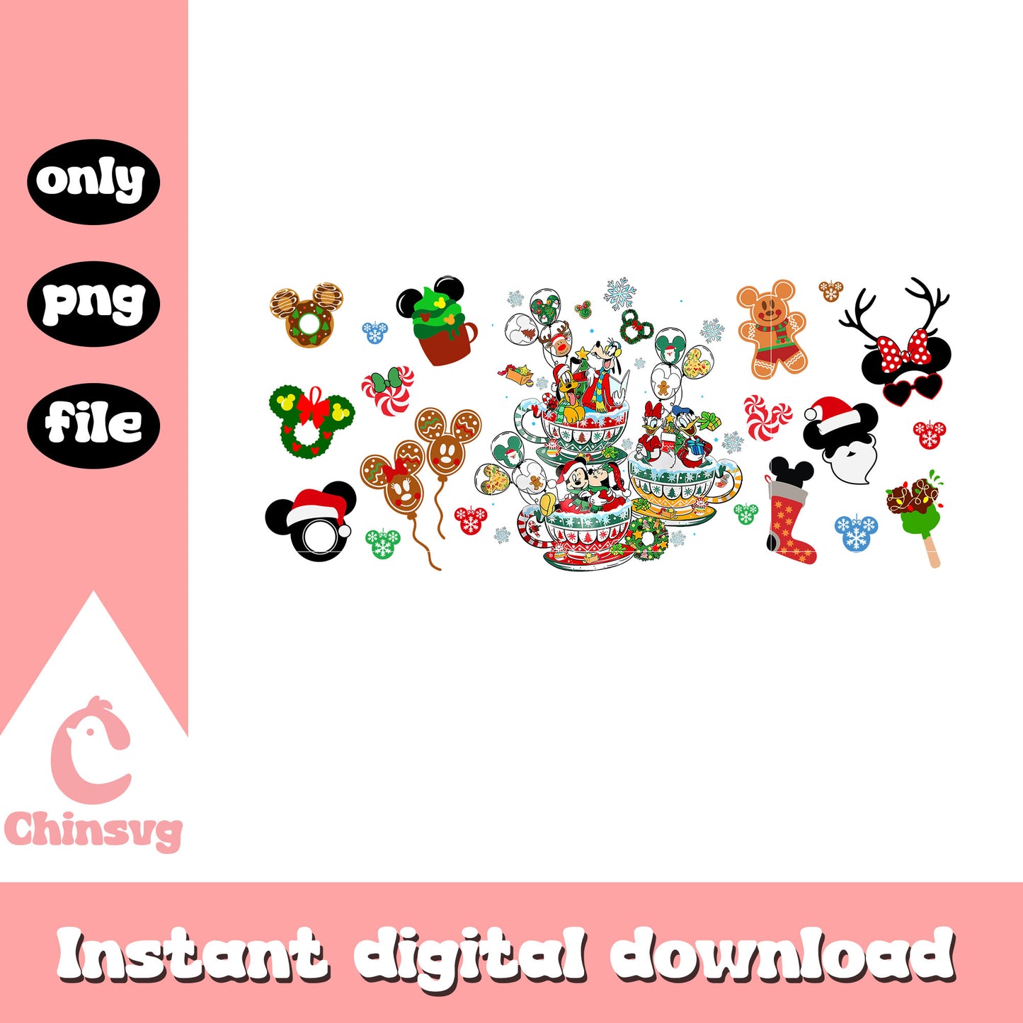 Disney christmas tea cups cartoon png, disney christmas outfits png