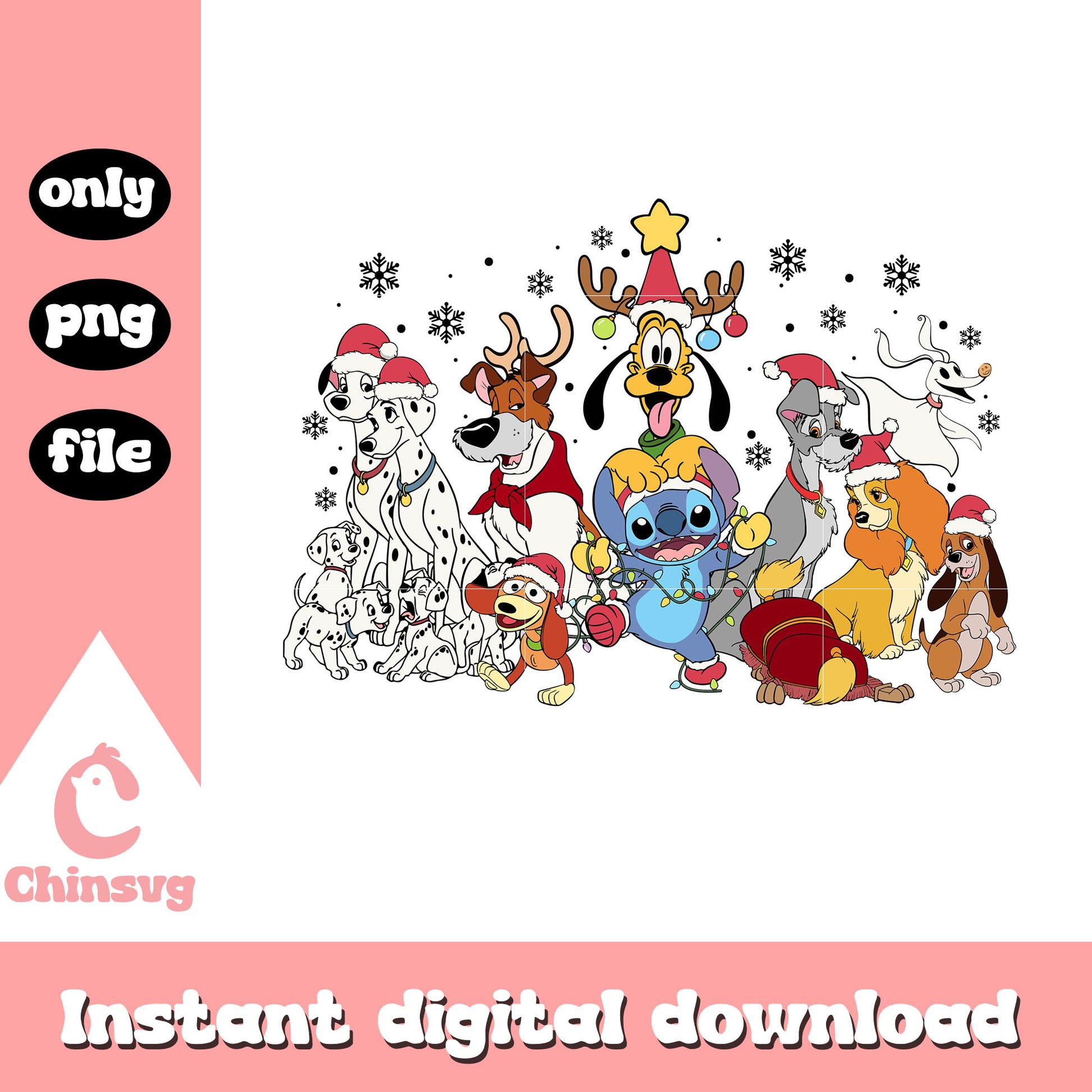 Disney dogs on christmas day png, stitch character png
