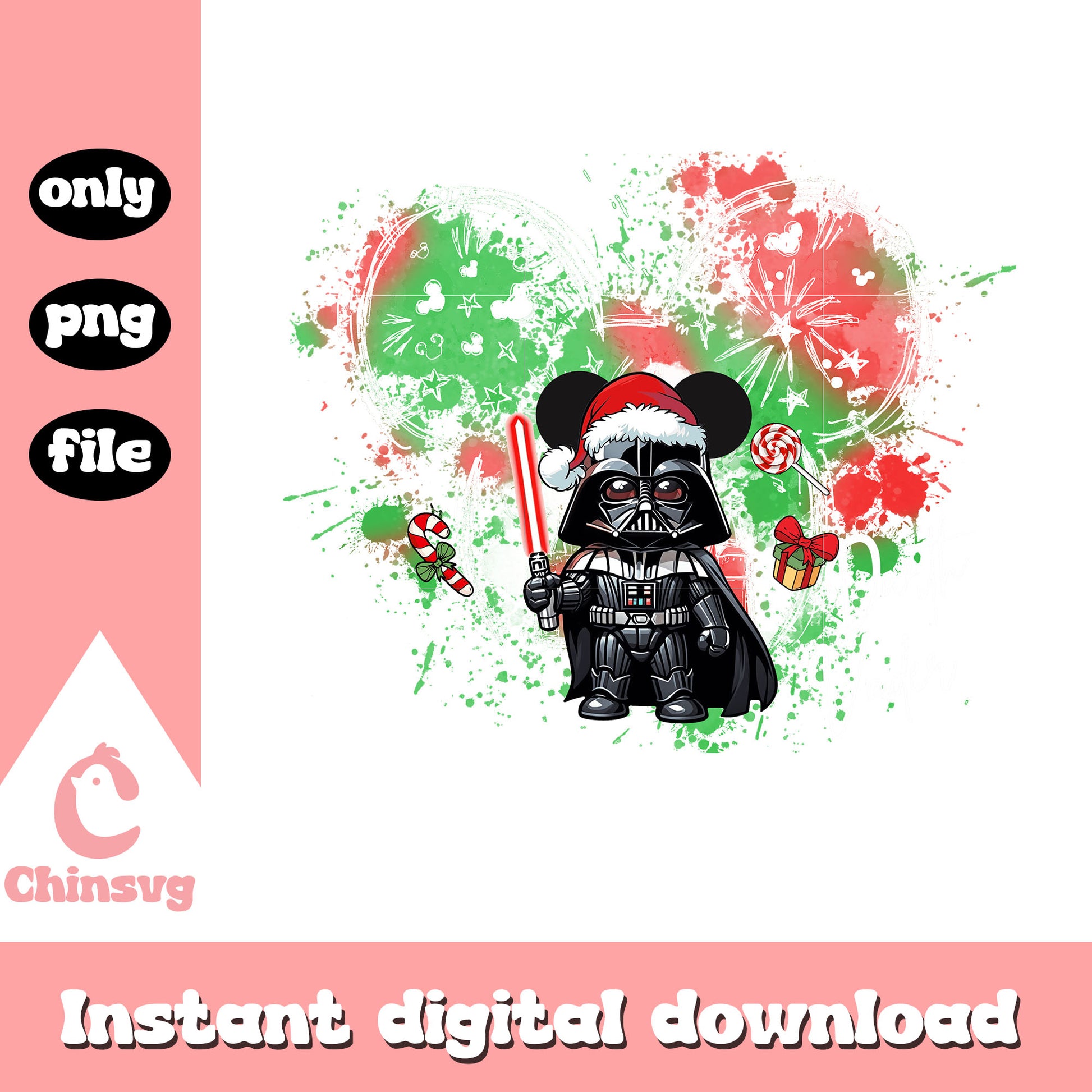Disney ear christmas darth vader watercolor png, darth vader png
