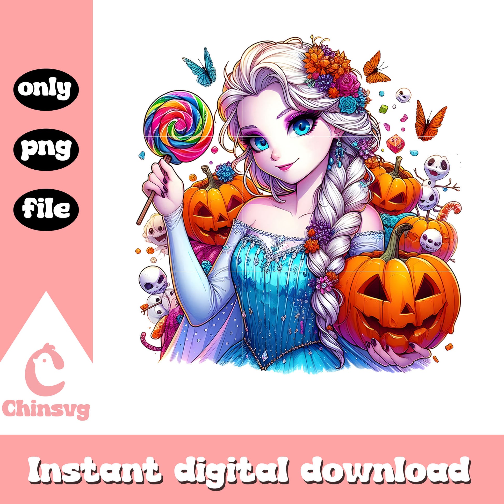 Disney else princess candy pumpkin png, elsa halloween png