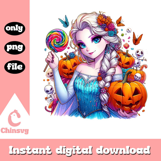 Disney else princess candy pumpkin png, elsa halloween png