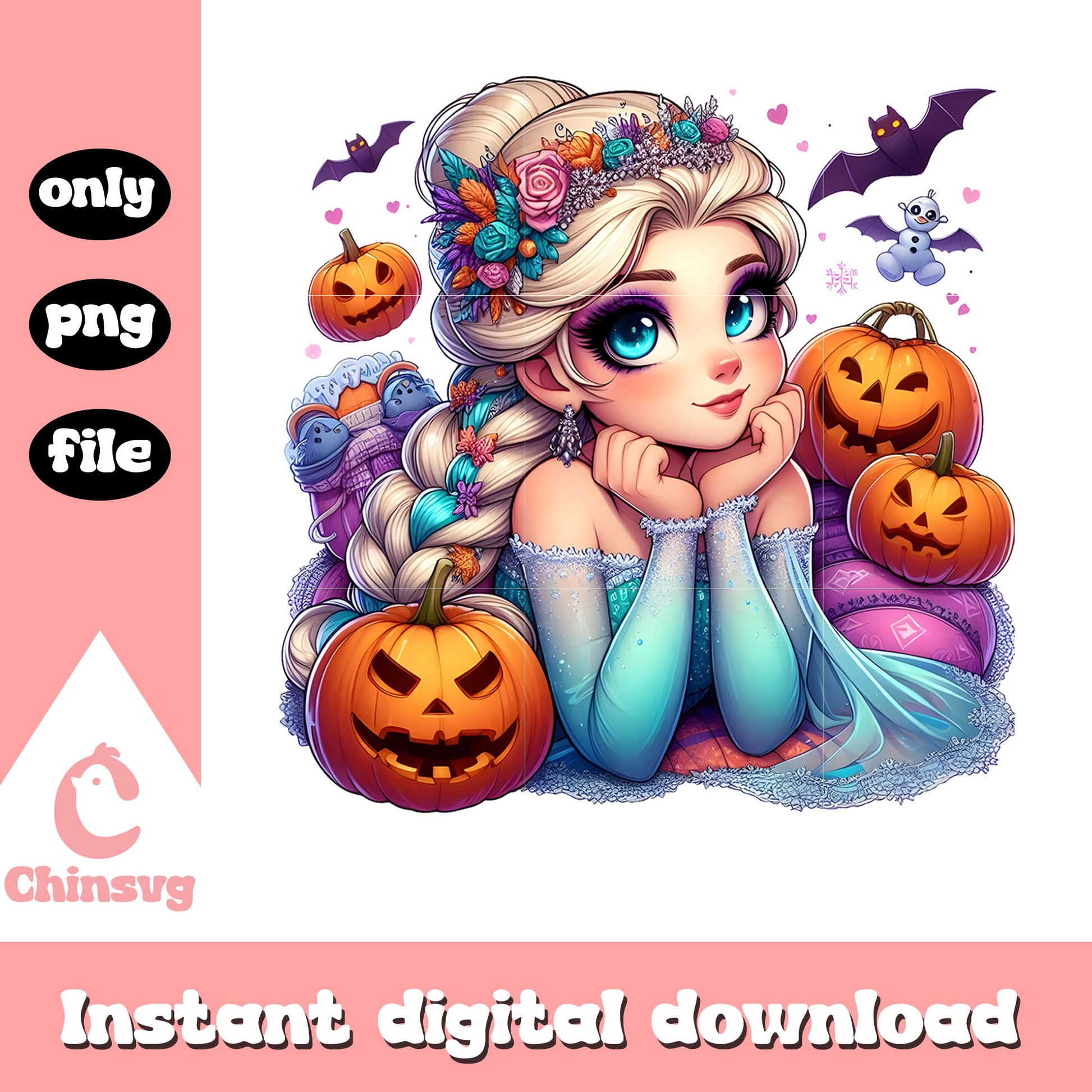 Disney else princess pumpkin floral png, halloween elsa png