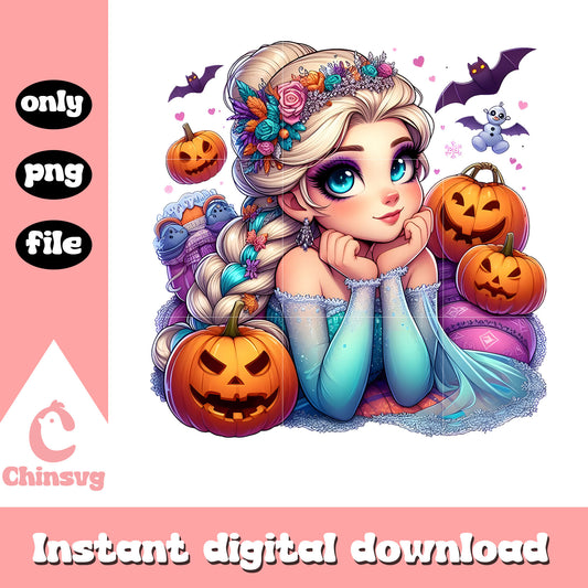 Disney else princess pumpkin floral png, halloween elsa png