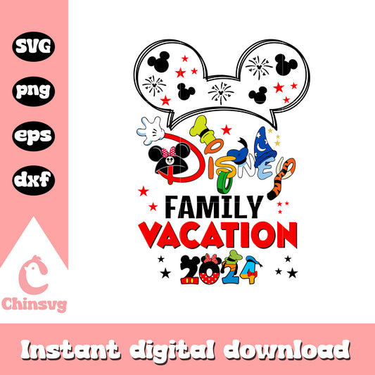 Disney family vacation 2024 svg, mickey ears svg, disney castle svg