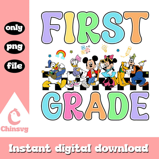 Disney first grade back to school design png, disney characters png