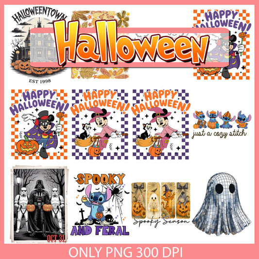 Disney happy halloween design bundle png, halloweentown​ png