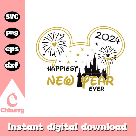 Disney happy new year ever svg, mickey mouse head, disney castle svg