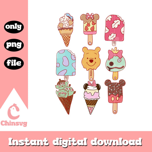 Disney icecream design png, disney character png, icecream png