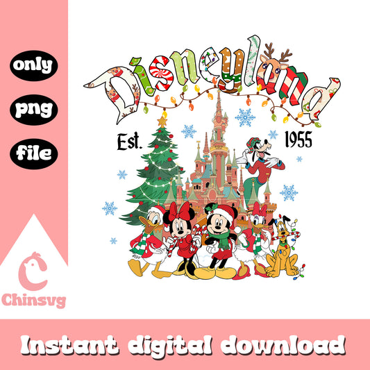 Disneyland est 1955 castle png, christmas mickey and friends​ png