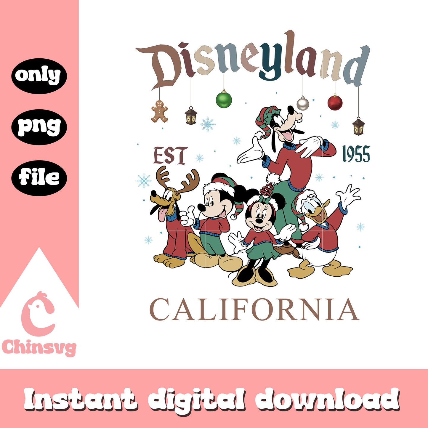 Disney land california est 1955 christmas png, merry christmas png