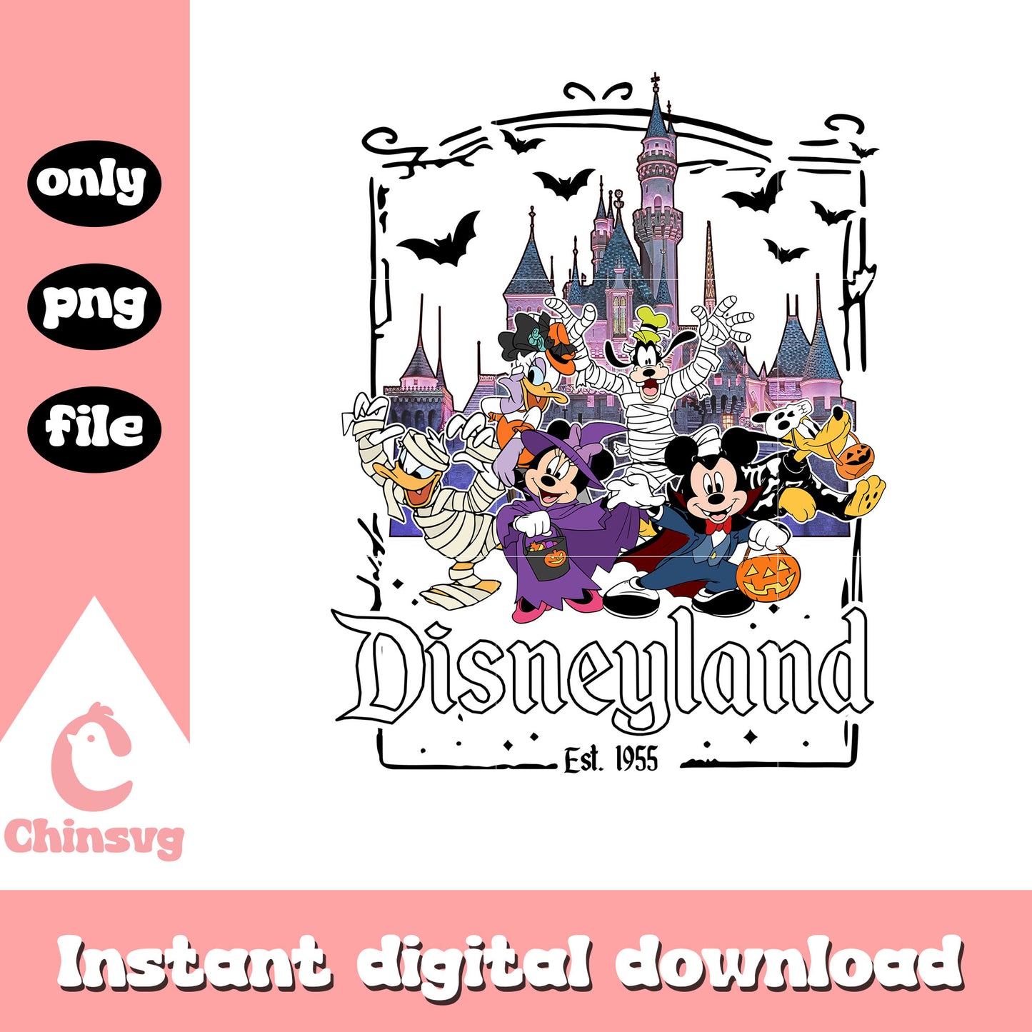 Disneyland characters est 1955 castle frame design png, disneyland png