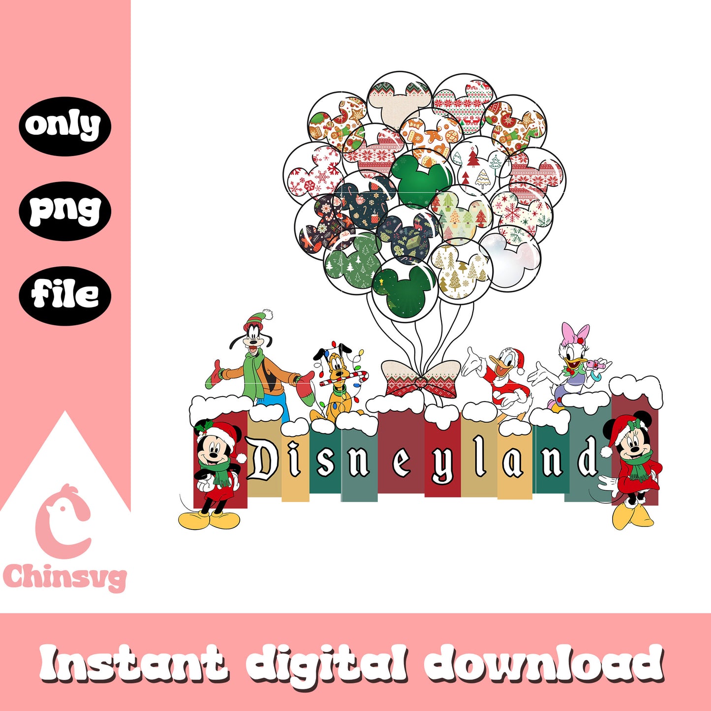 Disneyland christmas mickey balloons art png, christmas png