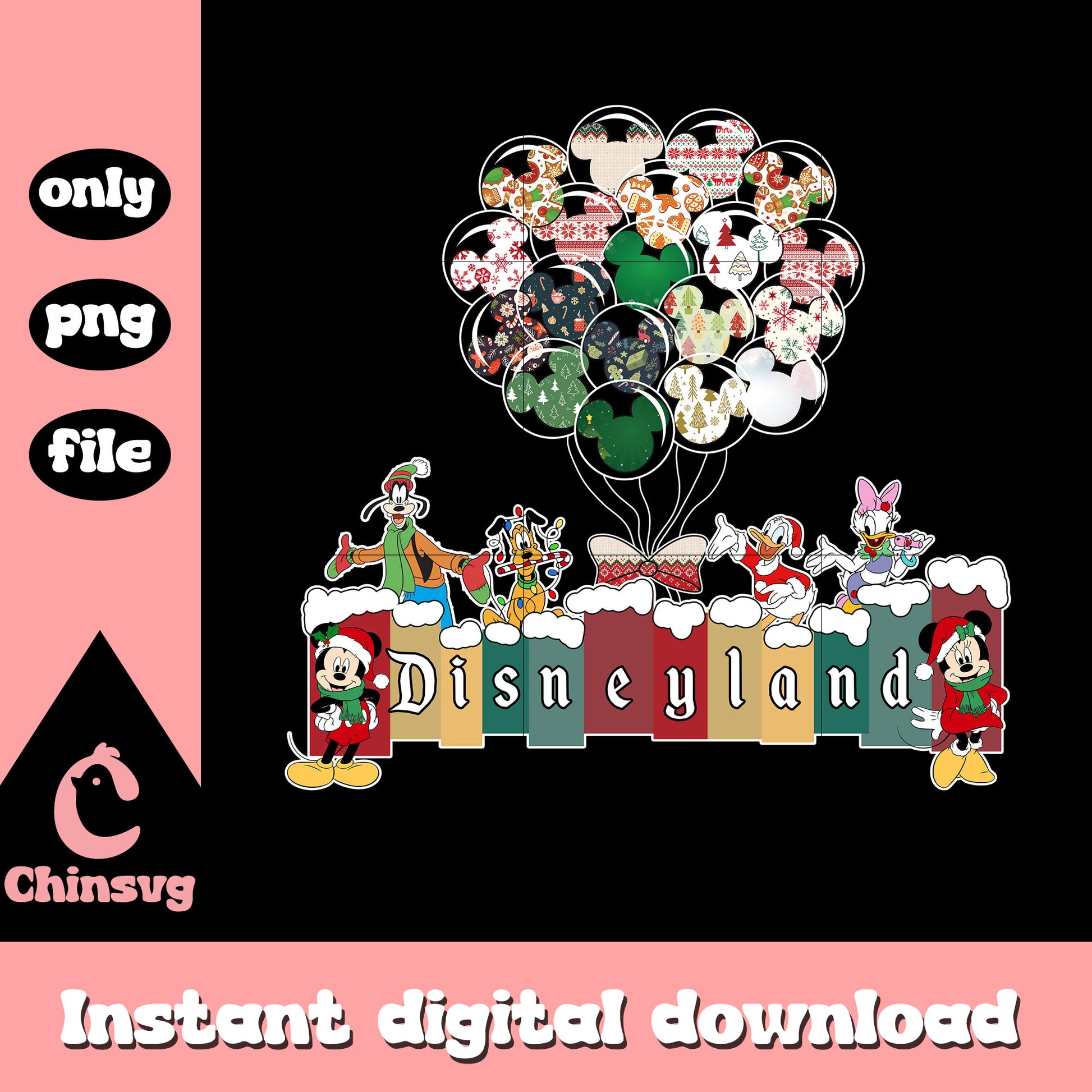 Disneyland christmas mickey balloons design png, merry christmas png