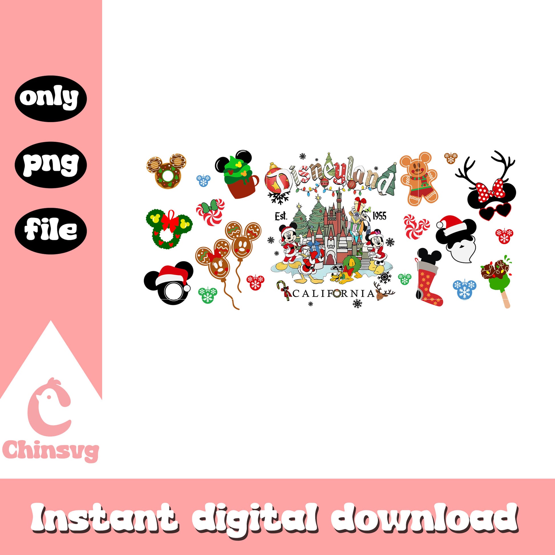 Disneyland est 1955 christmas ornaments png, disney land png