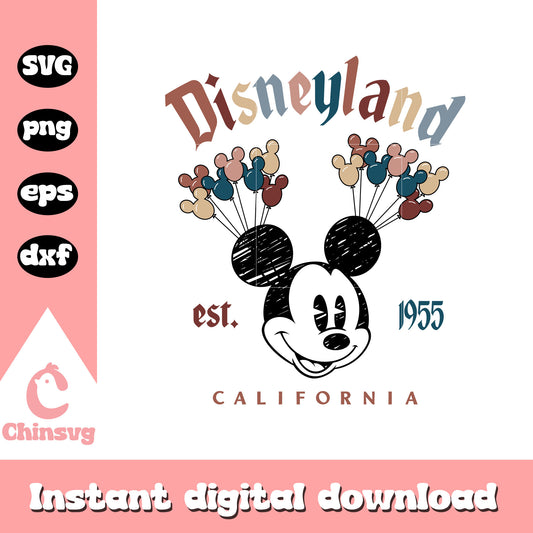 Disneyland est 1955 svg, mickey face svg, disneyland svg
