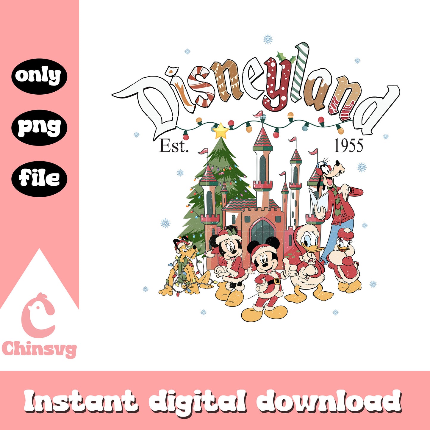 Disneyland est 1995 merry christmas png, mickey and friends png