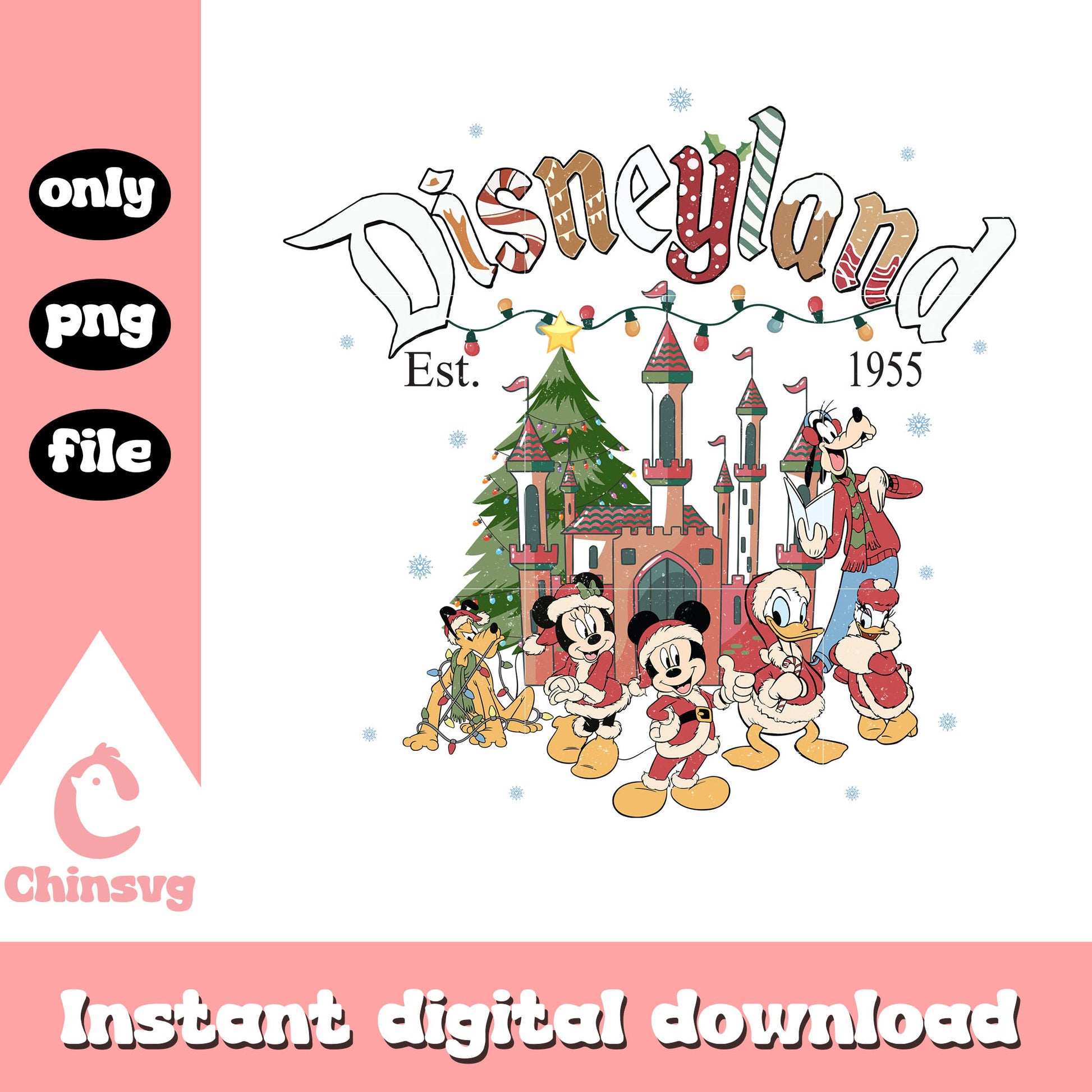 Disneyland est 1995 merry christmas png, mickey and friends png