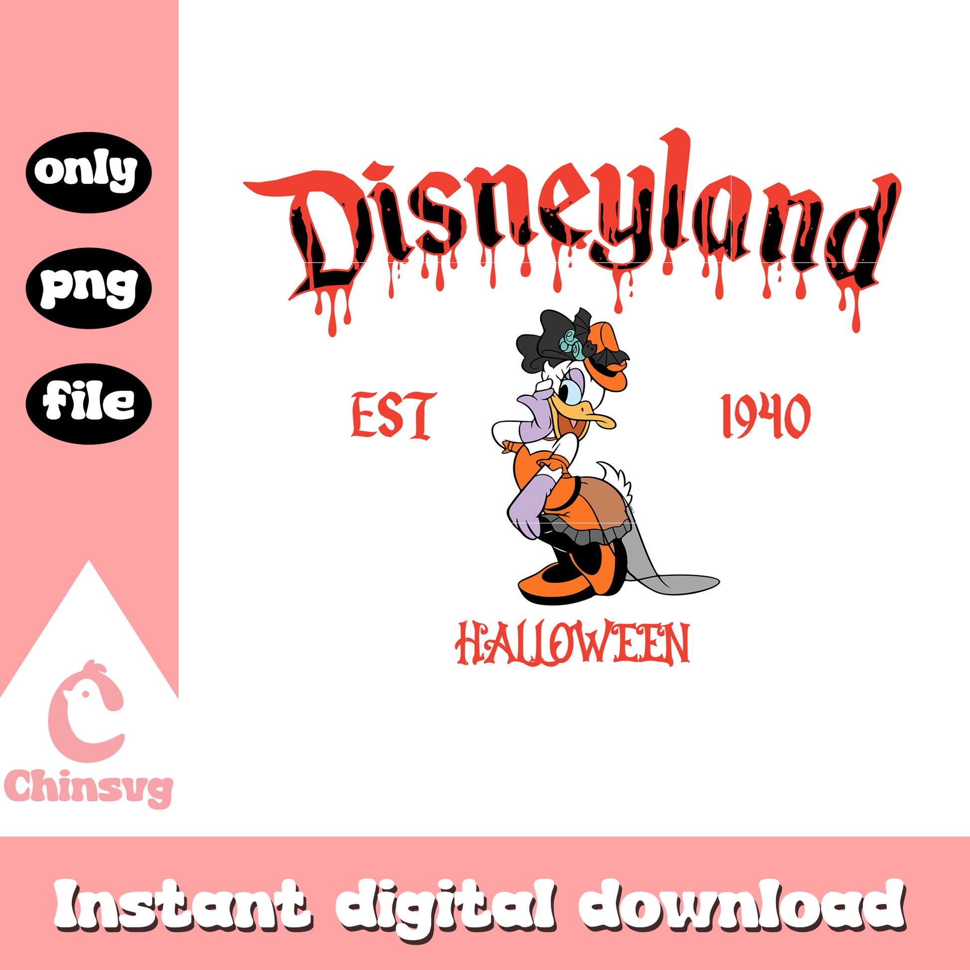 Disneyland halloween est 1940 daisy duck design png, daisy duck png