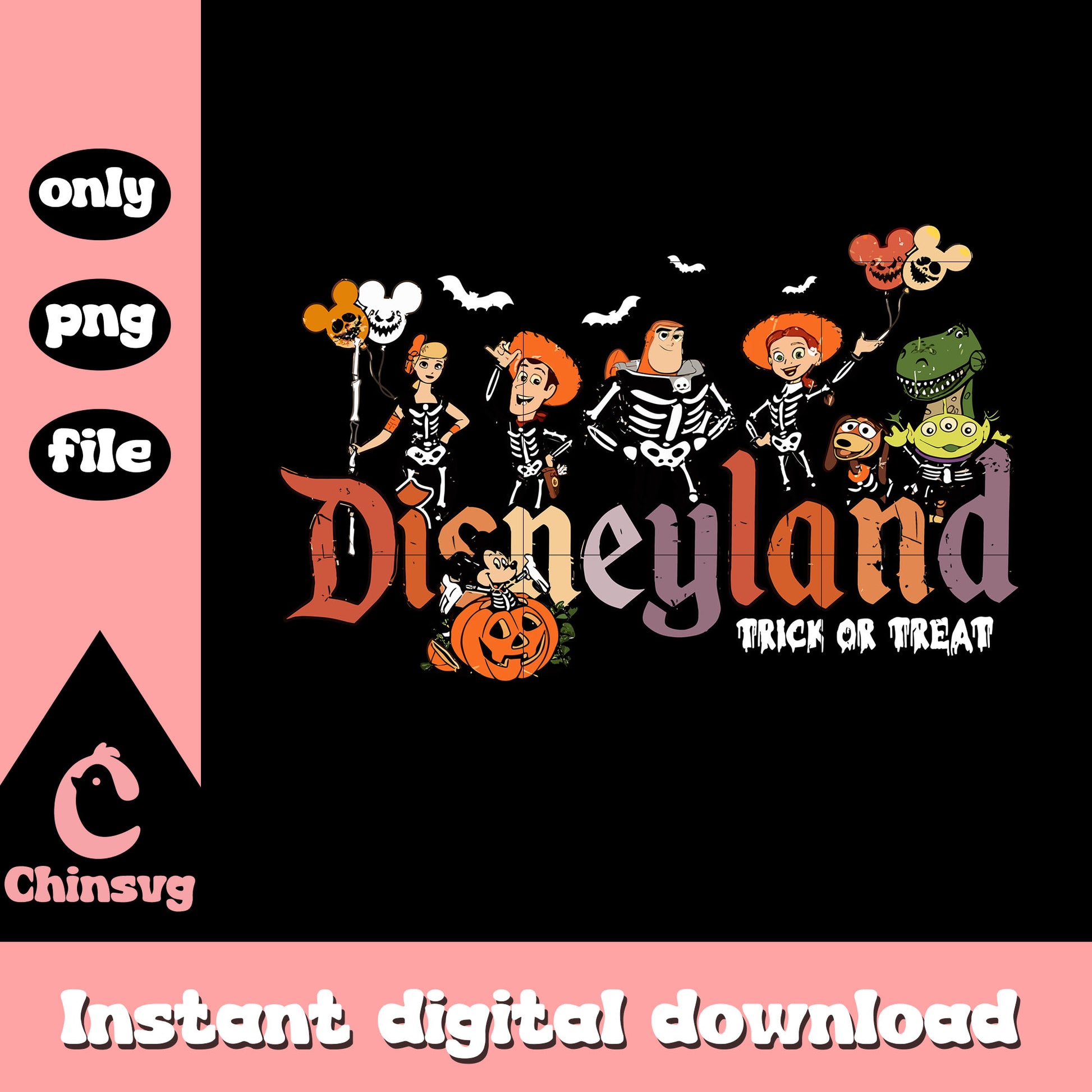 Disneyland trick or treat skeleton toy story art png, toy story movie png 