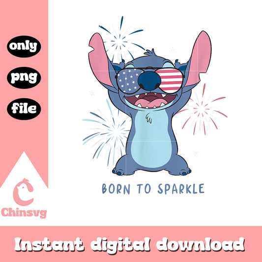 Disney lilo and stitch 4th of july png, stitch born to sparkle USA png